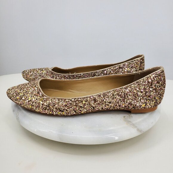 Ann Taylor Sequin Sparkle Glitter Pointed Toe Holiday Flat Glam Dress Shoes 8.5 - Picture 10 of 11